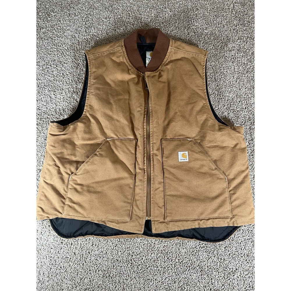 Carhartt V01‎ BRN Mens 2XL Arctic Quilt Lined Vest Duck Canvas Jacket Brown